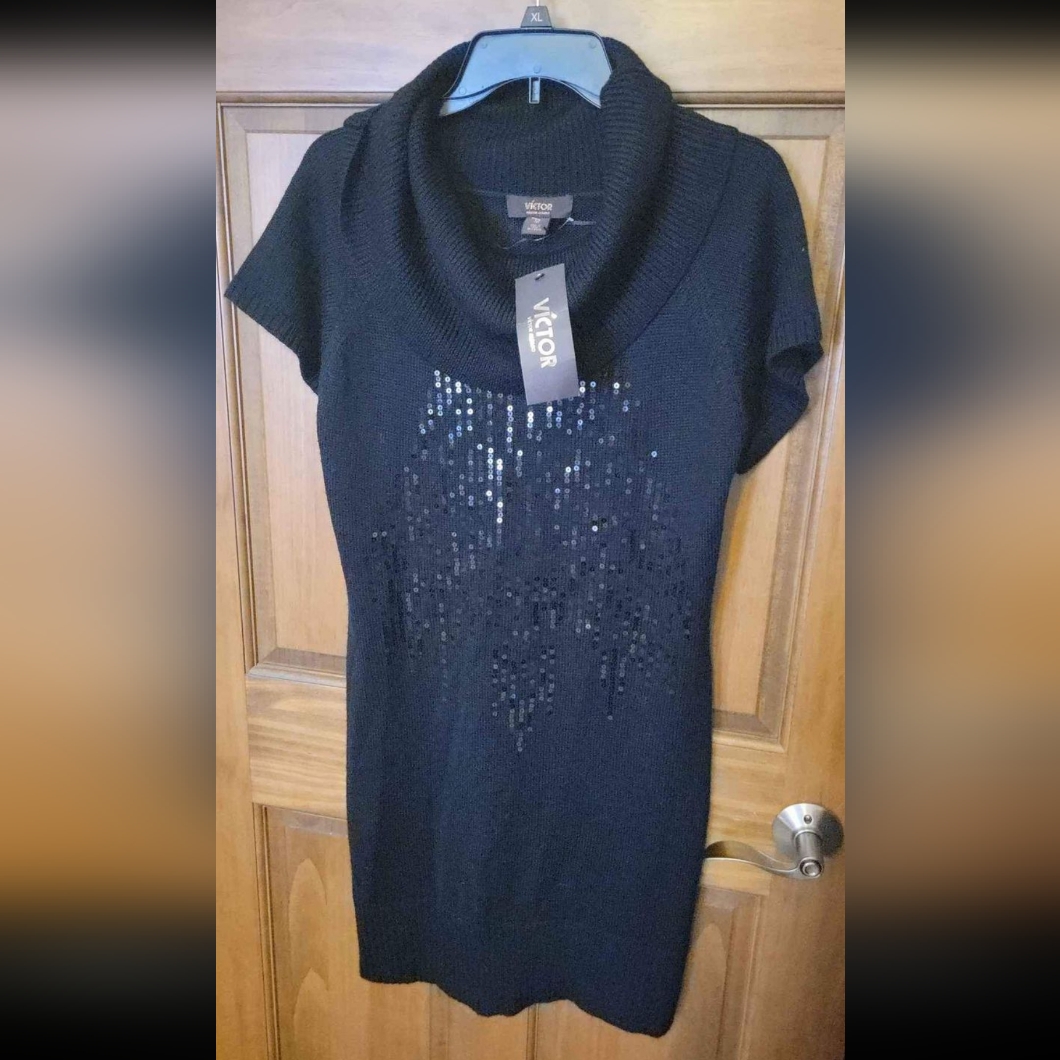 Brand New Victor Alfaro Jet Black Womens Medium Sweater Dress  Retails For 86